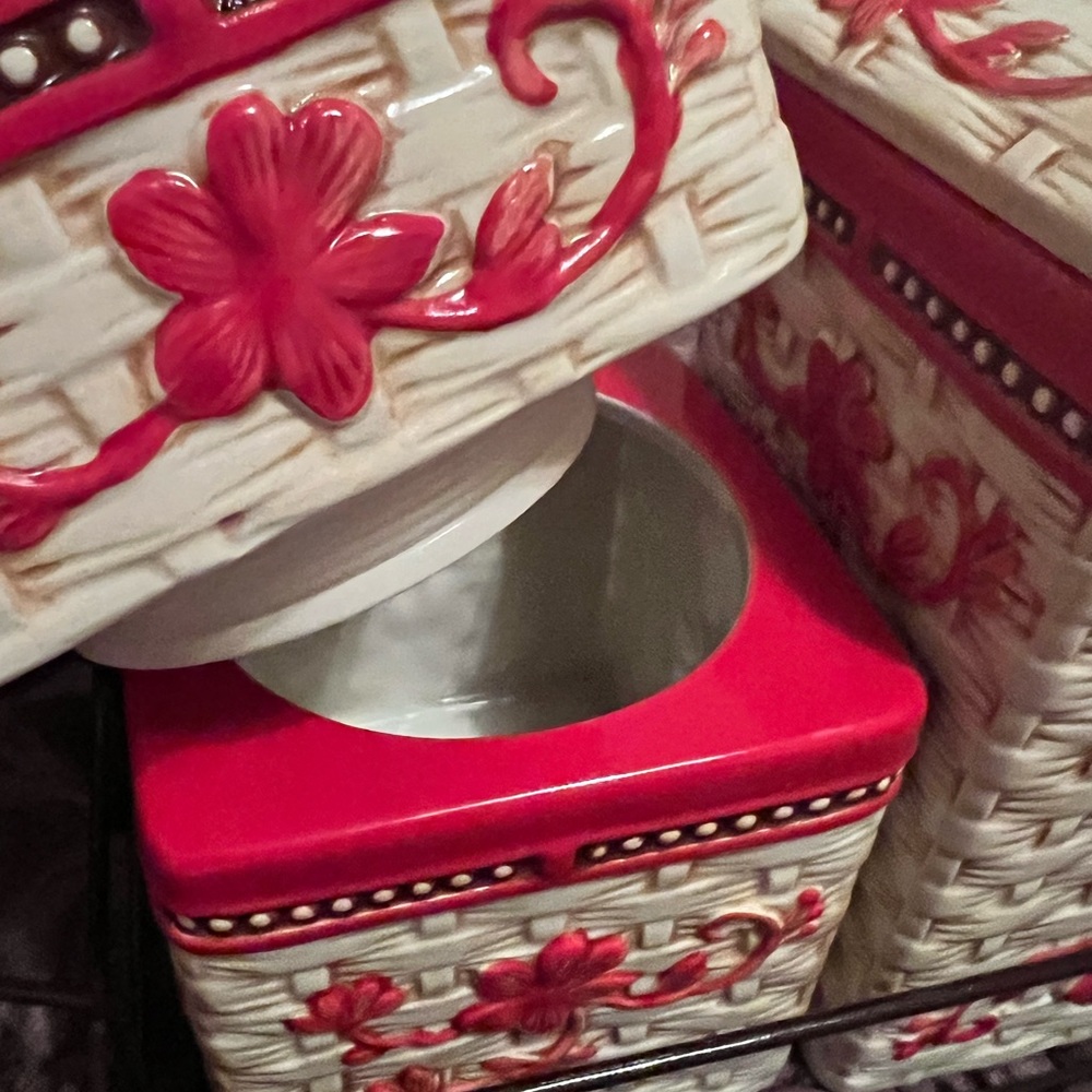Cream and Red kitchen canisters